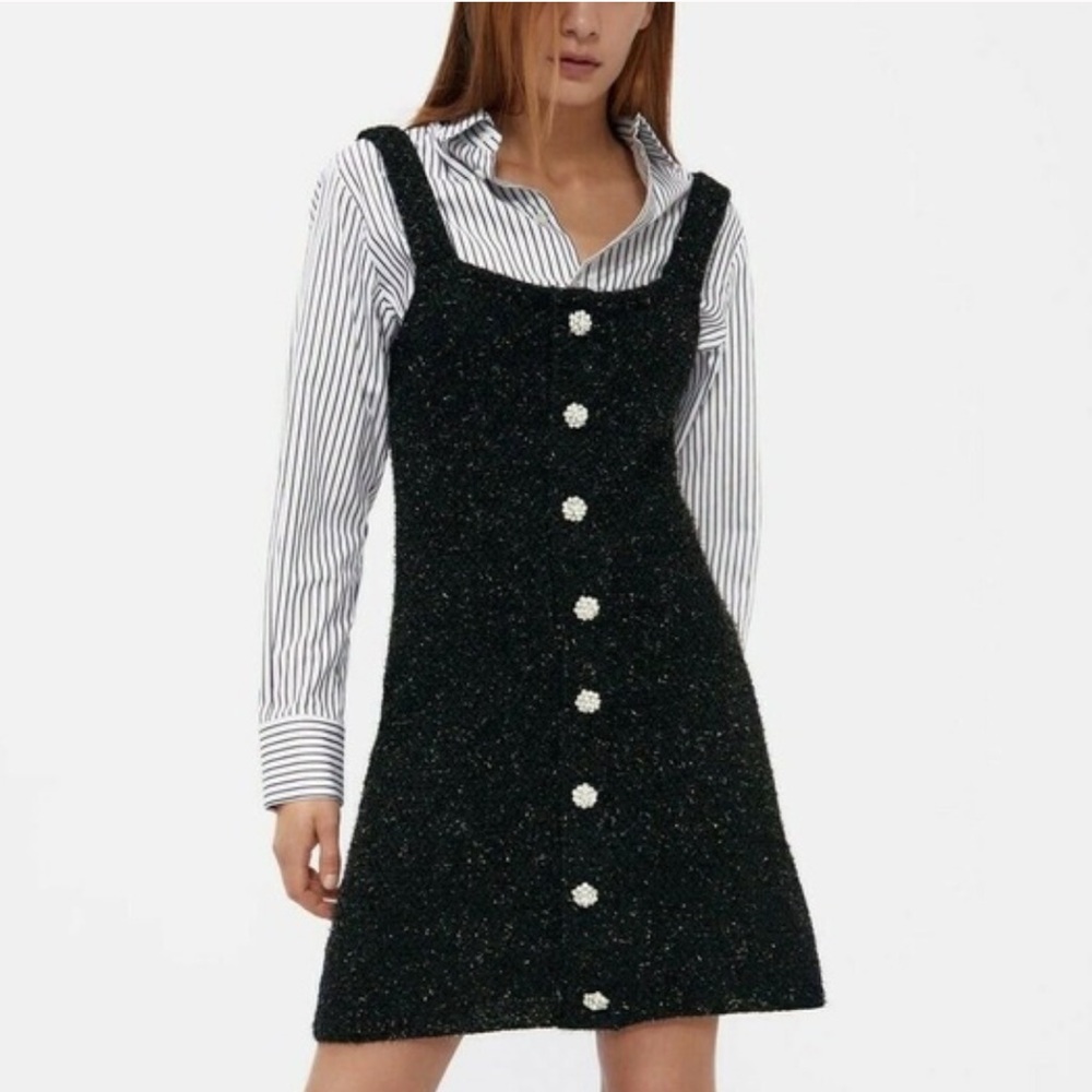 ZARA Black Jewel Button Knit Dress TRF Size M